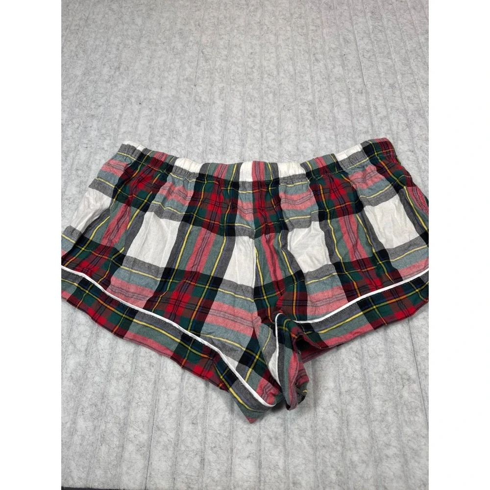 Victoria's Secret Plaid Pajama Shorts Red Green White‎ Tartan Sleepwear Large